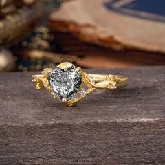 Nature-Inspired 3-Prong Heart-Shaped Black Rutilated Quartz Engagement Ring