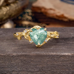 Nature-Inspired 3-Prong Heart-Shaped Natural Moss Agate Engagement Ring