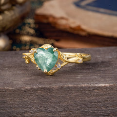 Nature-Inspired 3-Prong Heart-Shaped Natural Moss Agate Engagement Ring