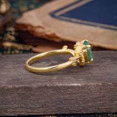 Nature-Inspired 3-Prong Heart-Shaped Natural Moss Agate Engagement Ring