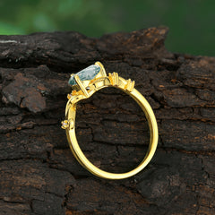 Nature-Inspired 3-Prong Heart-Shaped Natural Moss Agate Engagement Ring