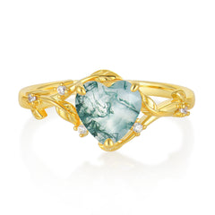 Nature-Inspired 3-Prong Heart-Shaped Natural Moss Agate Engagement Ring