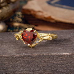 Nature-Inspired 3-Prong Heart-Shaped Garnet Engagement Ring