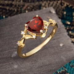 Nature-Inspired 3-Prong Heart-Shaped Garnet Engagement Ring