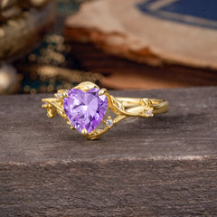 Nature-Inspired 3-Prong Heart-Shaped Amethyst Engagement Ring