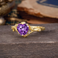 Nature-Inspired 3-Prong Heart-Shaped Amethyst Engagement Ring