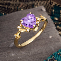 Nature-Inspired 3-Prong Heart-Shaped Amethyst Engagement Ring