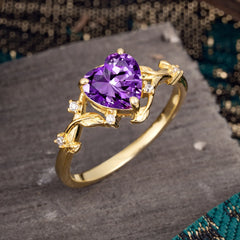 Nature-Inspired 3-Prong Heart-Shaped Amethyst Engagement Ring