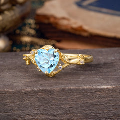 Nature-Inspired 3-Prong Heart-Shaped Aquamarine Engagement Ring