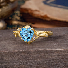 Nature-Inspired 3-Prong Heart-Shaped Aquamarine Engagement Ring