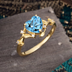 Nature-Inspired 3-Prong Heart-Shaped Aquamarine Engagement Ring