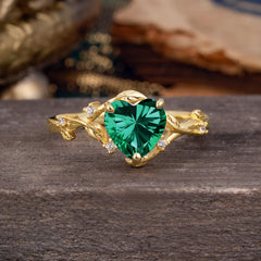 Nature-Inspired 3-Prong Heart-Shaped Emerald Engagement Ring