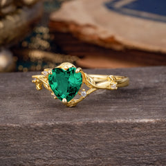 Nature-Inspired 3-Prong Heart-Shaped Emerald Engagement Ring