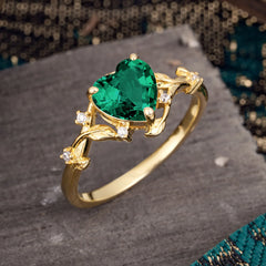 Nature-Inspired 3-Prong Heart-Shaped Emerald Engagement Ring