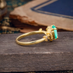 Nature-Inspired 3-Prong Heart-Shaped Emerald Engagement Ring