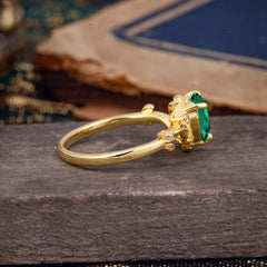 Nature-Inspired 3-Prong Heart-Shaped Emerald Engagement Ring
