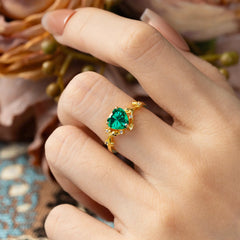 Nature-Inspired 3-Prong Heart-Shaped Emerald Engagement Ring