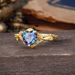 Nature-Inspired 3-Prong Heart-Shaped Alexandrite Engagement Ring