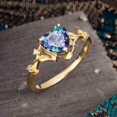 Nature-Inspired 3-Prong Heart-Shaped Alexandrite Engagement Ring