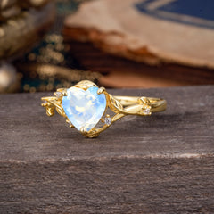Nature-Inspired 3-Prong Heart-Shaped Moonstone Engagement Ring