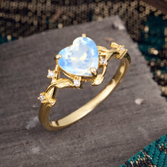 Nature-Inspired 3-Prong Heart-Shaped Moonstone Engagement Ring
