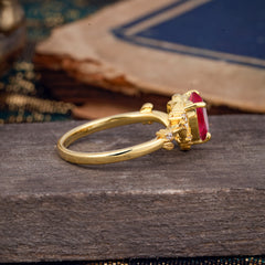 Nature-Inspired 3-Prong Heart-Shaped Ruby Engagement Ring
