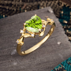 Nature-Inspired 3-Prong Heart-Shaped Peridot Engagement Ring