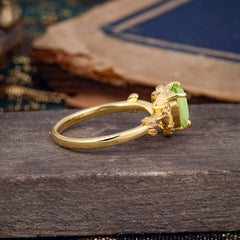 Nature-Inspired 3-Prong Heart-Shaped Peridot Engagement Ring