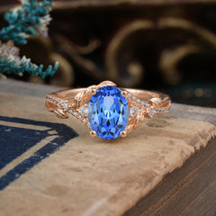 Luxury Nature-Inspired Oval Lab Diamond Alternative - Designer Sapphire Engagement Ring