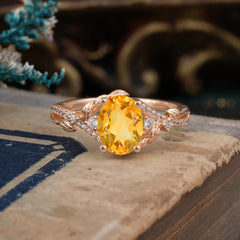 Luxury Nature-Inspired Oval-Cut - Designer Citrine Engagement Ring