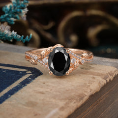 Luxury Nature-Inspired Oval-Cut - Designer Black Onyx Engagement Ring