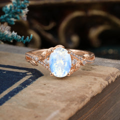 Luxury Nature-Inspired Oval-Cut - Designer Moonstone Engagement Ring