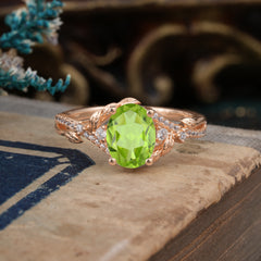 Luxury Nature-Inspired Oval-Cut - Designer Peridot Engagement Ring