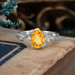 Luxury Nature-Inspired Oval-Cut - Designer Citrine Engagement Ring