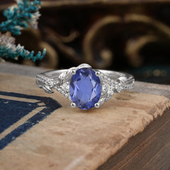Luxury Nature-Inspired Oval-Cut - Designer Tanzanite Engagement Ring