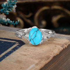 Luxury Nature-Inspired Oval-Cut - Designer Turquoise Engagement Ring
