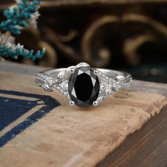 Luxury Nature-Inspired Oval-Cut - Designer Black Onyx Engagement Ring
