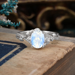 Luxury Nature-Inspired Oval-Cut - Designer Moonstone Engagement Ring