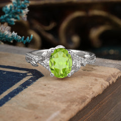 Luxury Nature-Inspired Oval-Cut - Designer Peridot Engagement Ring