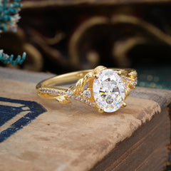 Luxury Nature-Inspired Oval Lab Diamond Alternative - Designer Moissanite Engagement Ring