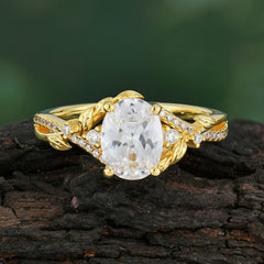 Luxury Nature-Inspired Oval Lab Diamond Alternative - Designer Moissanite Engagement Ring