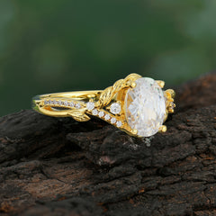 Luxury Nature-Inspired Oval Lab Diamond Alternative - Designer Moissanite Engagement Ring