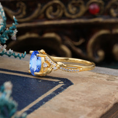 Luxury Nature-Inspired Oval Lab Diamond Alternative - Designer Sapphire Engagement Ring