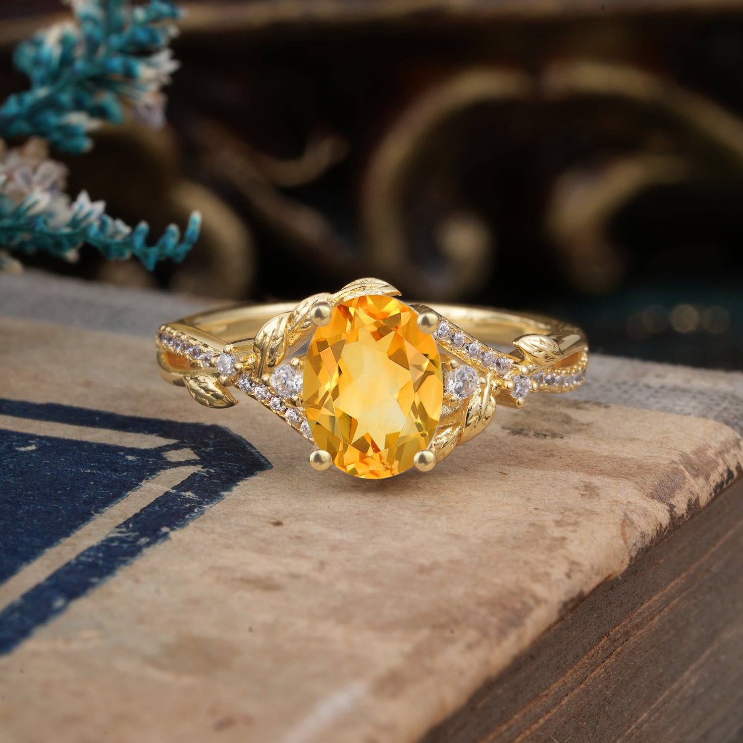Luxury Nature-Inspired Oval-Cut Citrine Engagement Ring