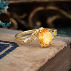 Luxury Nature-Inspired Oval-Cut - Designer Citrine Engagement Ring