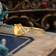 Luxury Nature-Inspired Oval-Cut - Designer Citrine Engagement Ring