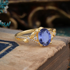 Luxury Nature-Inspired Oval-Cut - Designer Tanzanite Engagement Ring