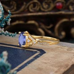 Luxury Nature-Inspired Oval-Cut - Designer Tanzanite Engagement Ring