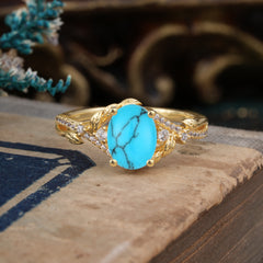 Luxury Nature-Inspired Oval-Cut - Designer Turquoise Engagement Ring