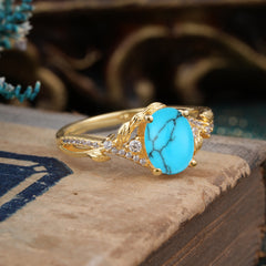 Luxury Nature-Inspired Oval-Cut - Designer Turquoise Engagement Ring